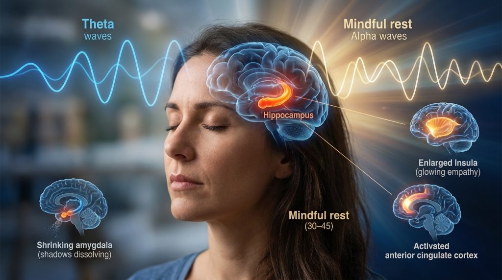 Riposo consapevole con onde cerebrali theta e attivazione dell'ippocampo