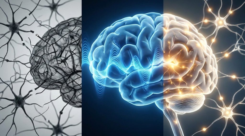 Reti neurali e cervello luminoso che mostrano i processi cognitivi